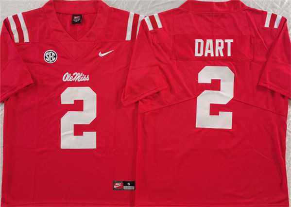 Mens Ole Miss Rebels #2 Jaxson Dart Red Stitched jersey->ole miss rebels->NCAA Jersey